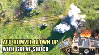 Moment Ukrainian Humvee blown up by Mine