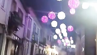 A beautiful street in Águeda lit up for Christmas.