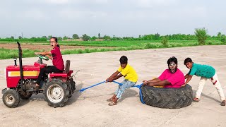 Danish Pulling Tyre with Mini Tractor New Comedy and Funny Video With Comedians | Comedy Episode 16