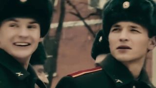 soldiers salute old Soviet veteran￼￼￼