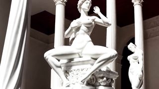 Art Beautiful Marble Statue in Mountains The Guardian of the Alpine Lake