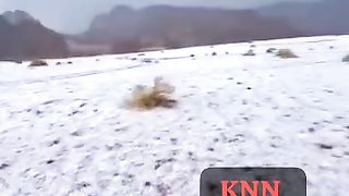 سعودی عرب کے تبوک ریجن کے الزیطہ میں بھاری اولے گر رہے ہیں