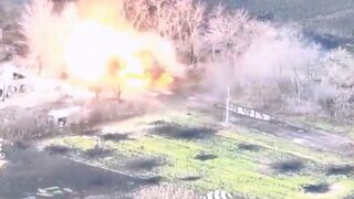 Ukrainian tank hitting a mine in the Svatove area from a Russian Western Military District unit