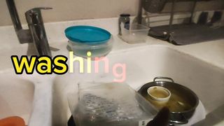 lazy winter washing dishes