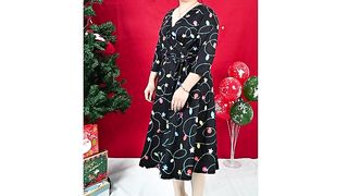 Women's Plus Size Faux Wrap V Neck 3/4 Sleeve Fit and Flare Wedding Guest Casual Party Midi Dress