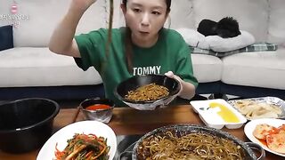 Real Mukbang Hot Stone Bowl seafood jjajangmyummy My Mom’s Spring Onion Kimchi Radish Kimchi