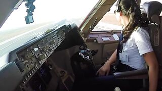 Female pilot flying the plane
