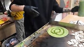 Cooking Italian Piadina Flat Bread. London Street Food