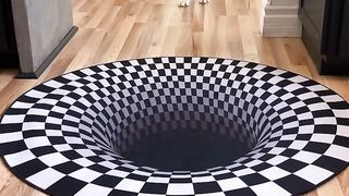 Dogs Funny Reaction To Entering Optical Illusion Rug! Shorts