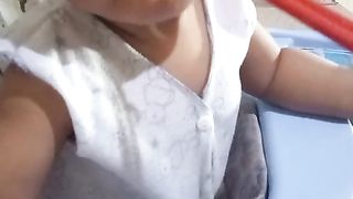 Baby first time eat noodle