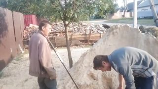 Drunks on the construction site are loading