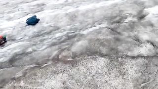 Elbrus, from the melting of ice came on the slope. stone on  a large  down