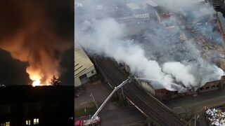 Wolverhampton fire Explosions heard as blaze turns sky red with 100 firefighters rushing to scene