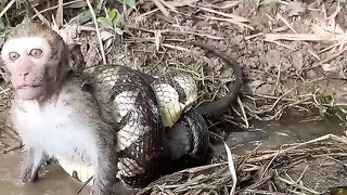 gosh, a baby monkey wrapped around a snake