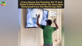 Mexico Crazy fan smashes his tv And Stabs it with knife after his team gets Eliminated from the cup