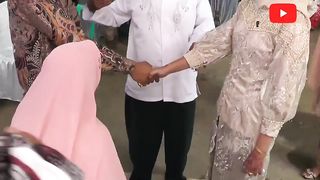 Bride and groom meeting session in a traditional Javanese Indonesian wedding ceremony