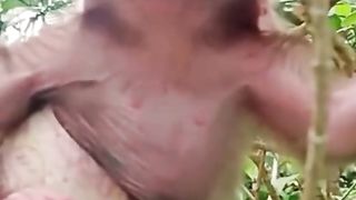 monkey child playing alone tired of drinking bottle milk