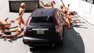 Cars jumps the human walls