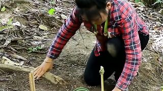 Clever woman making bird traps