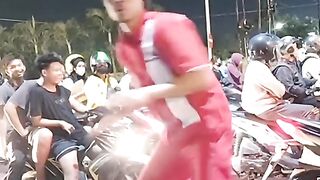 jogging on the side of the highway