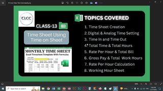 MS Excel Time Sheet Live Class 13 | TLCC