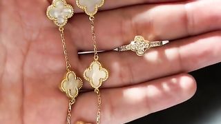 Real Gold & Natural Diamond Clover Ring & Bracelet