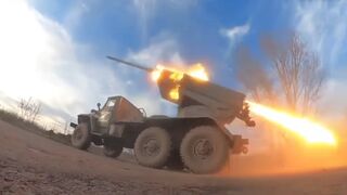 Russian forces fire at Ukrainian targets using multiple rocket systems