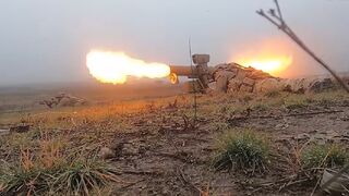 Russian special forces operate heavy weaponry during combat training