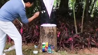 Blending trees with their background using a painting brush