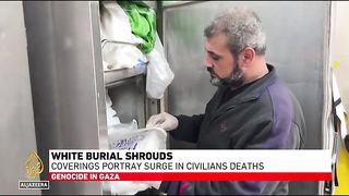 Genocide in Gaza: White burial shrouds coverings portray surge in civilian deaths