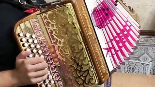 Two huge concertina players playing extremely well.