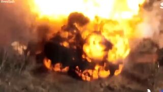 Russian tank goes up in flames in HUGE explosion as Ukrainian artillery strikes