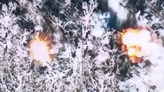 Ukrainian drone blows up Russian soldiers hidden in trenches