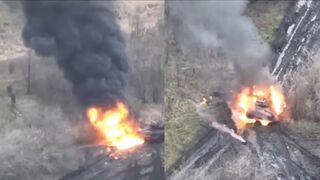 Ukrainian paratroopers destroy Russian tank with guided missile