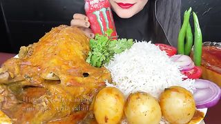 ASMR EATING WHOLE DUCK CURRY,DUCK EGGS,RICE,GREEN CHILLI *FOOD EATING VIDEOS