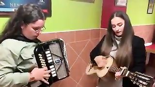 Olivia, a great concertina player with her friend playing the violin.