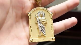 Real Gold Semi-Hollow Chino Link Chain & Saint Jude Pendant