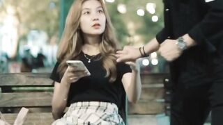 Unknown girl holding hands sitting alone