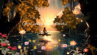 Girl swing lotus flowers