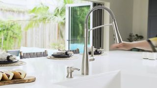 Pfister Kwan Commercial Culinary Kitchen Faucet with Pull Down Sprayer, High Arc, Spot Defense Stainless Steel Finish, F5297KWCGS