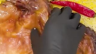 The mutton on the plate