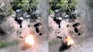 Switchblade loitering munition strike on Russian troops by Ukraine's 53rd Mechanized Brigade