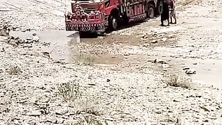 The truck going through
