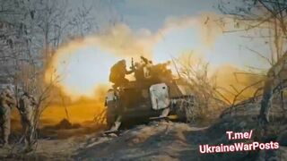 Ukrainian MT-LB-12 100mm irons Russian targets in Bakhmut recently