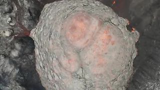 A volcanic eruption filmed from a drone