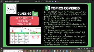 19 Excel Class VLOOKUP and HLOOKUP | Live Class TLCC