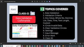 21 Excel Class Data Validation | Live Class TLCC
