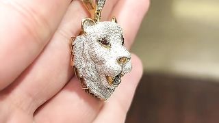 Natural Diamond & Real Gold Lion Head Pendant