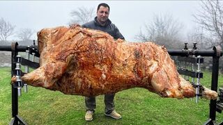 Roasting a Huge Bull on a Steel Spit! The Best Meat I've Tasted 2