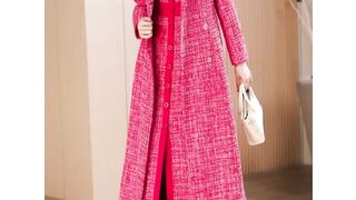 Trench Women Autumn Winter Coat Pink Plaid X-Long Jacket Double Breasted Turn-down Collar Outwear Office Lady Adjustable Waist